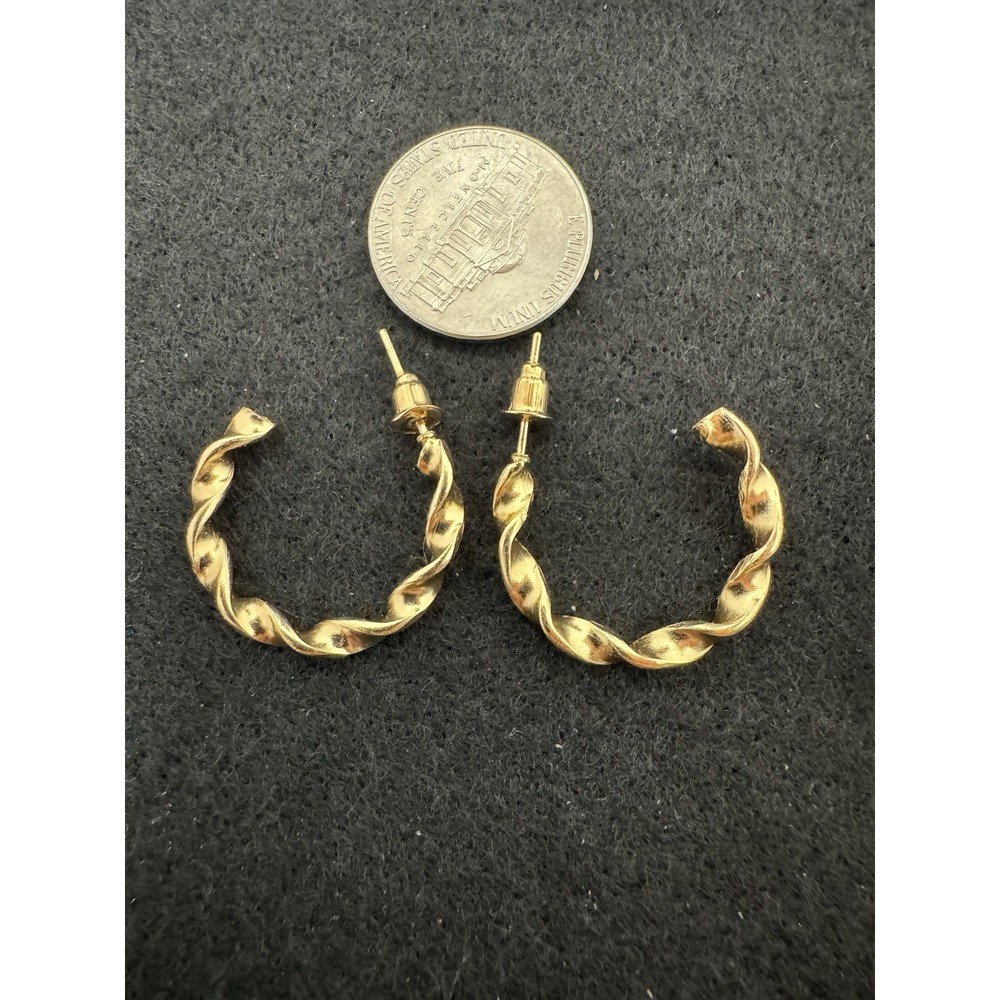 Gold Tone Twisted Rope Hoop Earrings Textured Open Hoops New